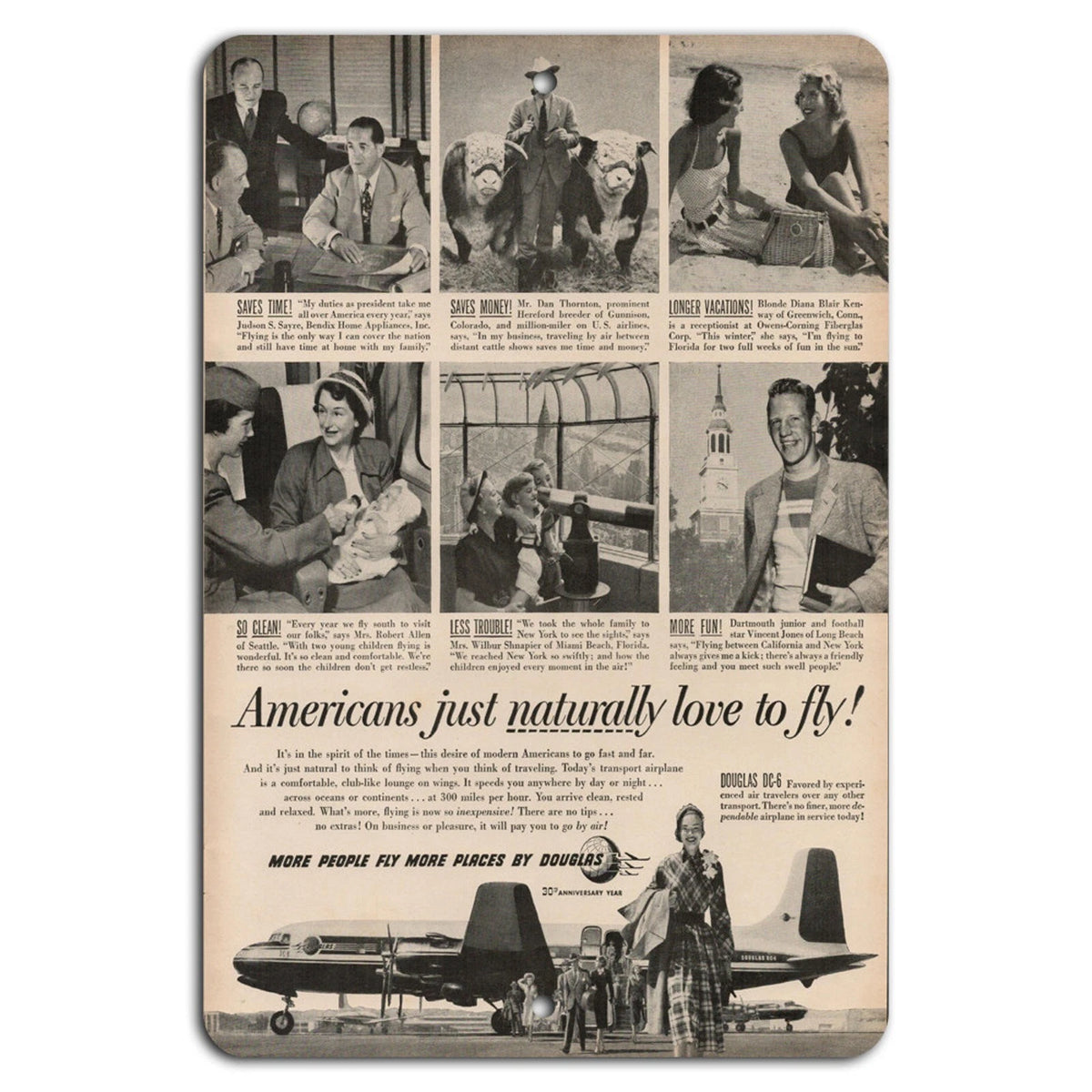 Vintage Air Travel Retro Douglas Aircraft Aluminum Sign — product artwork