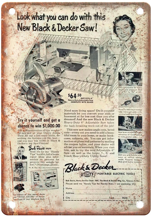 Black & Decker Saw Vintage 1954 Wall Aluminum Sign — product artwork