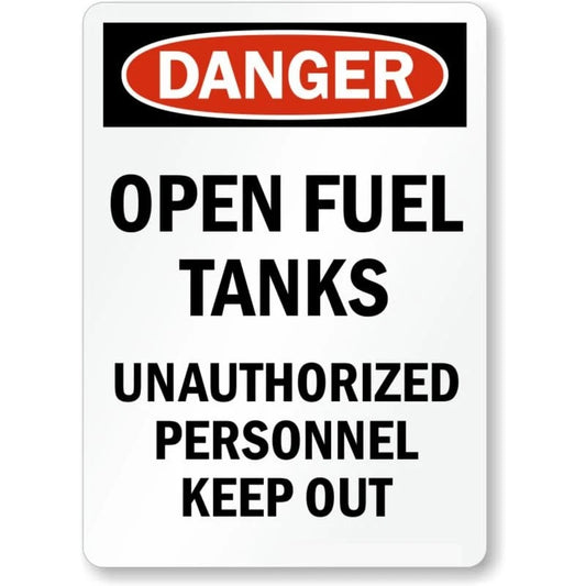 Fuel Tank Warning Safety Aluminum Sign — product artwork