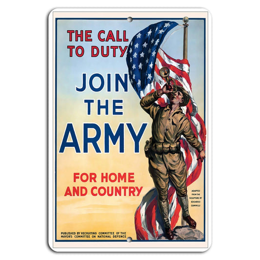 The Call to Duty Join the Army Vintage Recruitment Aluminum Sign — product artwork