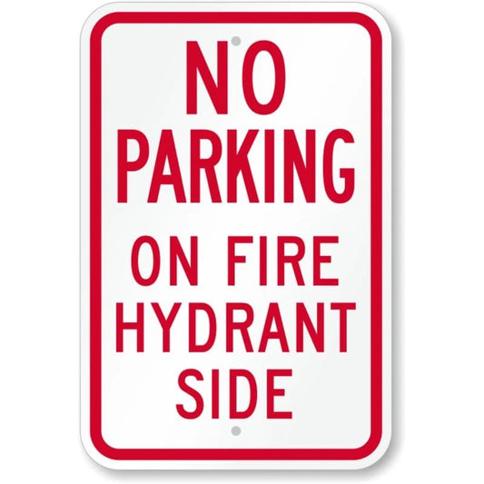 No Parking on Fire Hydrant Side Aluminum Sign — product artwork