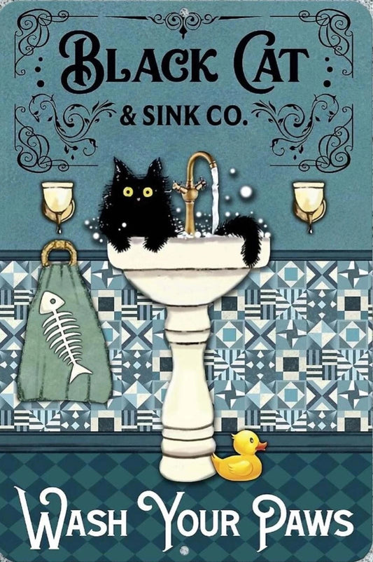 Black Cat Rustic Bathroom Aluminum Sign — product artwork