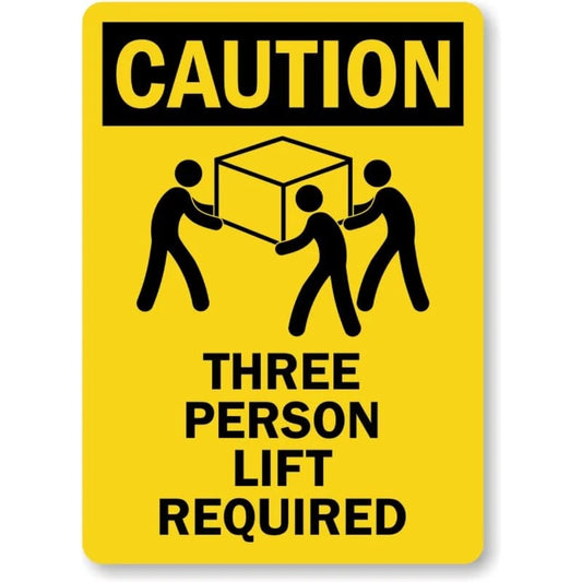 Caution Three Person Lift Required Aluminum Sign — product artwork