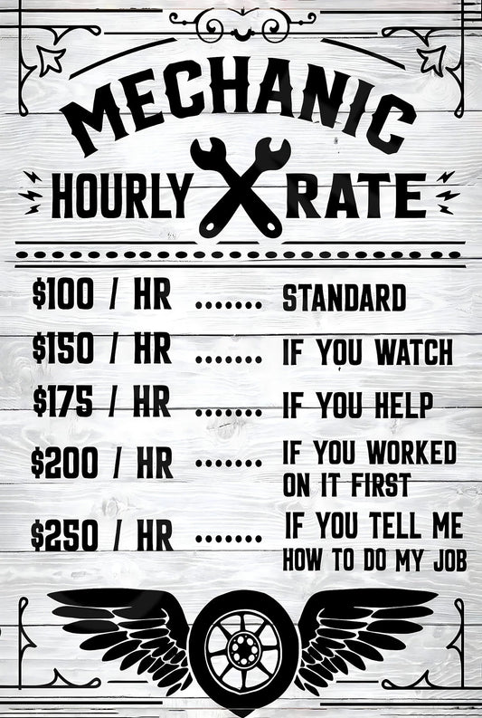 Mechanic Hourly Rate If You Watch or Help Funny Aluminum Sign — product artwork