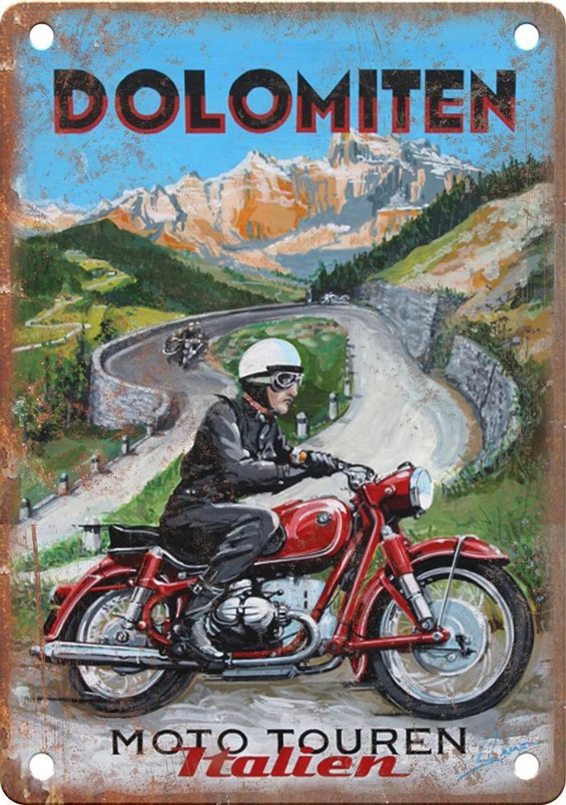 Dolomiten Italian Motorcycle Touring Vintage Aluminum Sign — product artwork