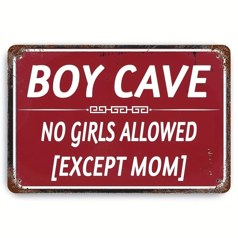 Boy Cave Funny No Girls Allowed Except Mom Aluminum Sign — product artwork