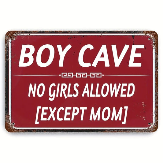 Boy Cave Funny No Girls Allowed Except Mom Aluminum Sign — product artwork