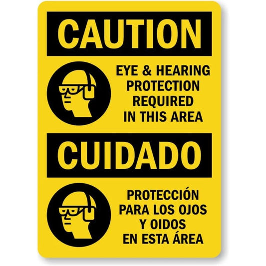 Bilingual Eye Hearing Protection Aluminum Sign — product artwork