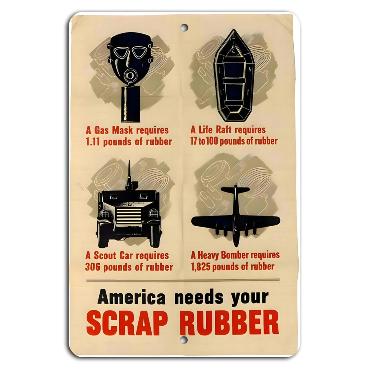 Scrap Rubber Vintage Patriotic Aluminum Sign — product artwork