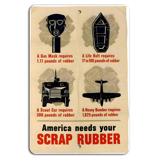 Scrap Rubber Vintage Patriotic Aluminum Sign — product artwork
