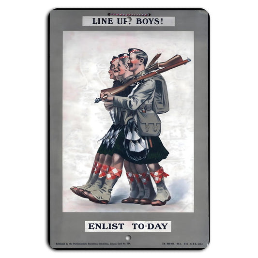 Line Up Boys Enlist Today Vintage Recruitment Aluminum Sign — product artwork