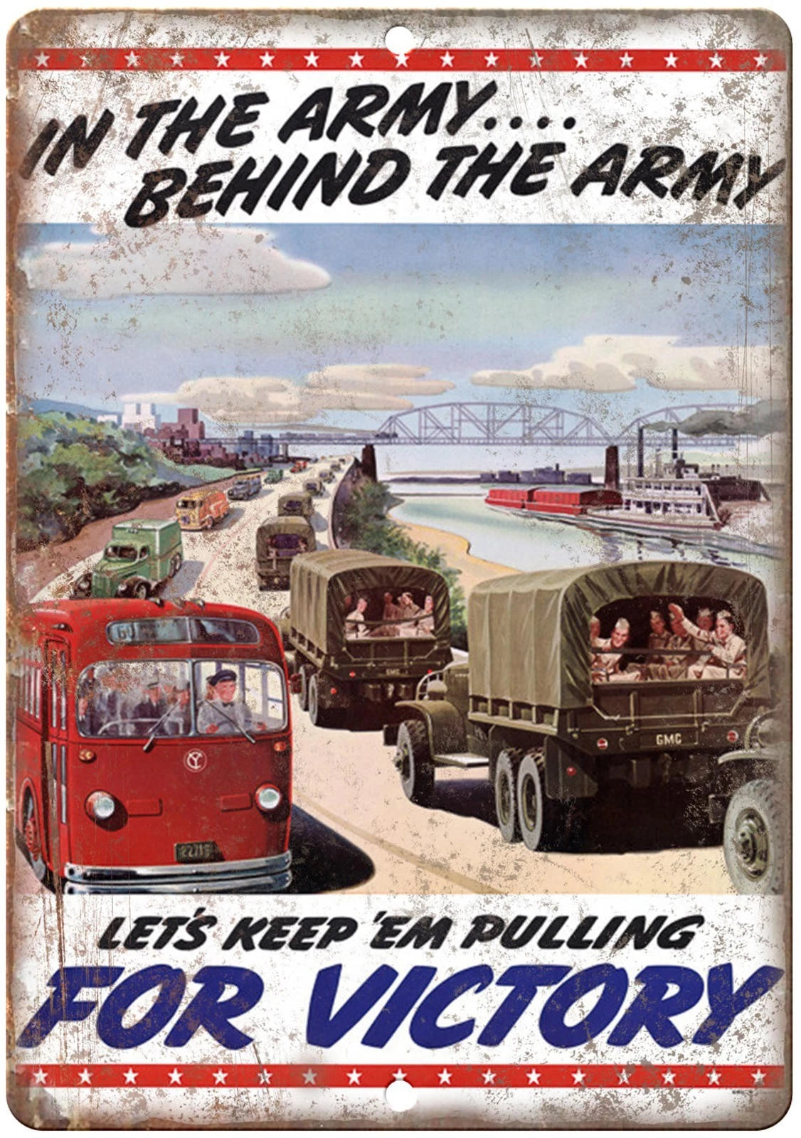 Army Poster Keep Em Pulling for Victory Funny Aluminum Sign — product artwork