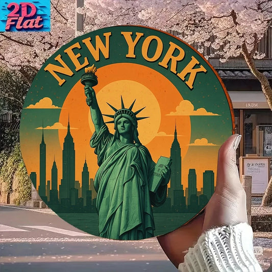 New York City Skyline Funny Round Aluminum Sign — product artwork
