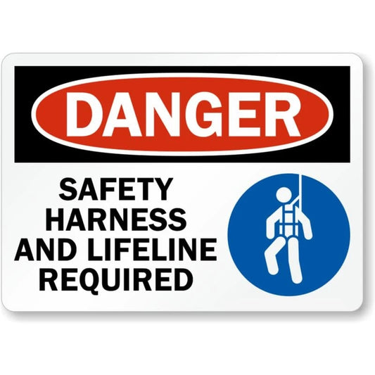 Safety Harness Lifeline Required Aluminum Sign — product artwork