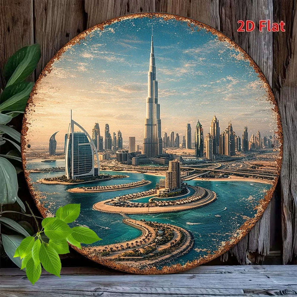 Vintage About Dubai City Funny Round Aluminum Sign — product artwork