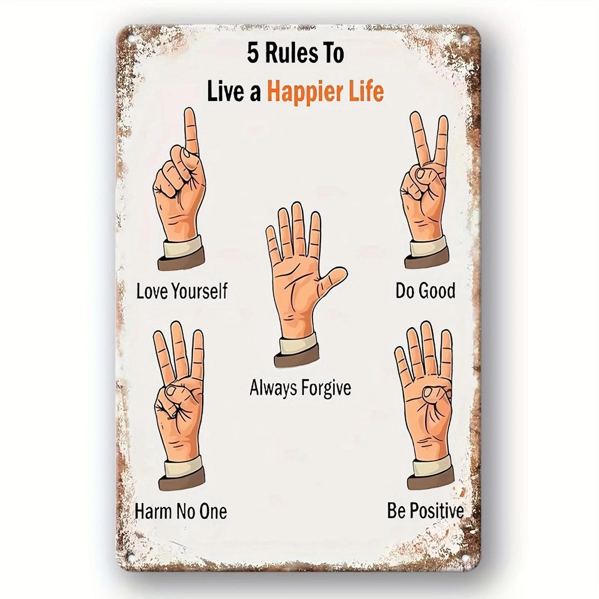 Vintage Funny 5 Rules for a Happier Life Aluminum Sign — product artwork