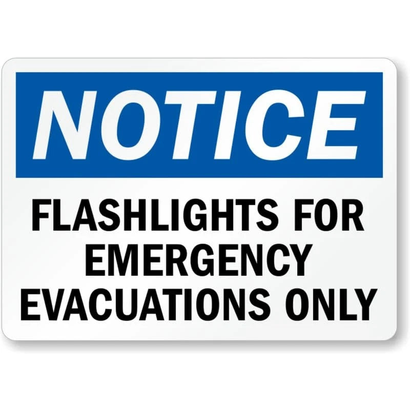 Flashlighting for Emergency Evacuations Aluminum Sign — product artwork