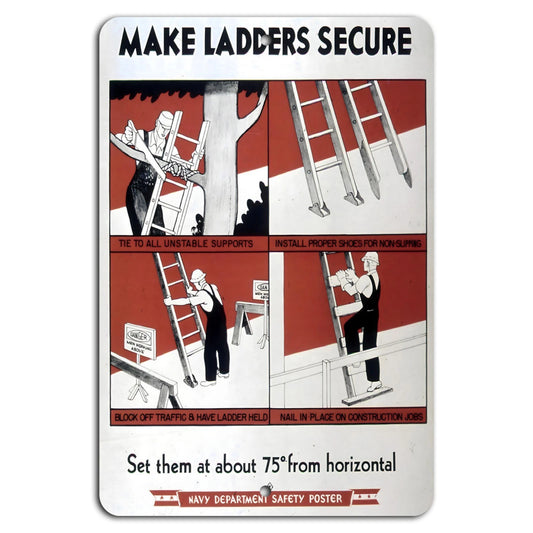 Ladder Safety Vertical Industrial Garage Aluminum Sign — product artwork
