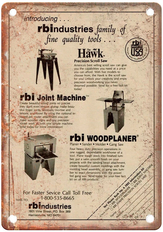Vintage 1988 RBI Hawk Joint Machine Aluminum Sign — product artwork