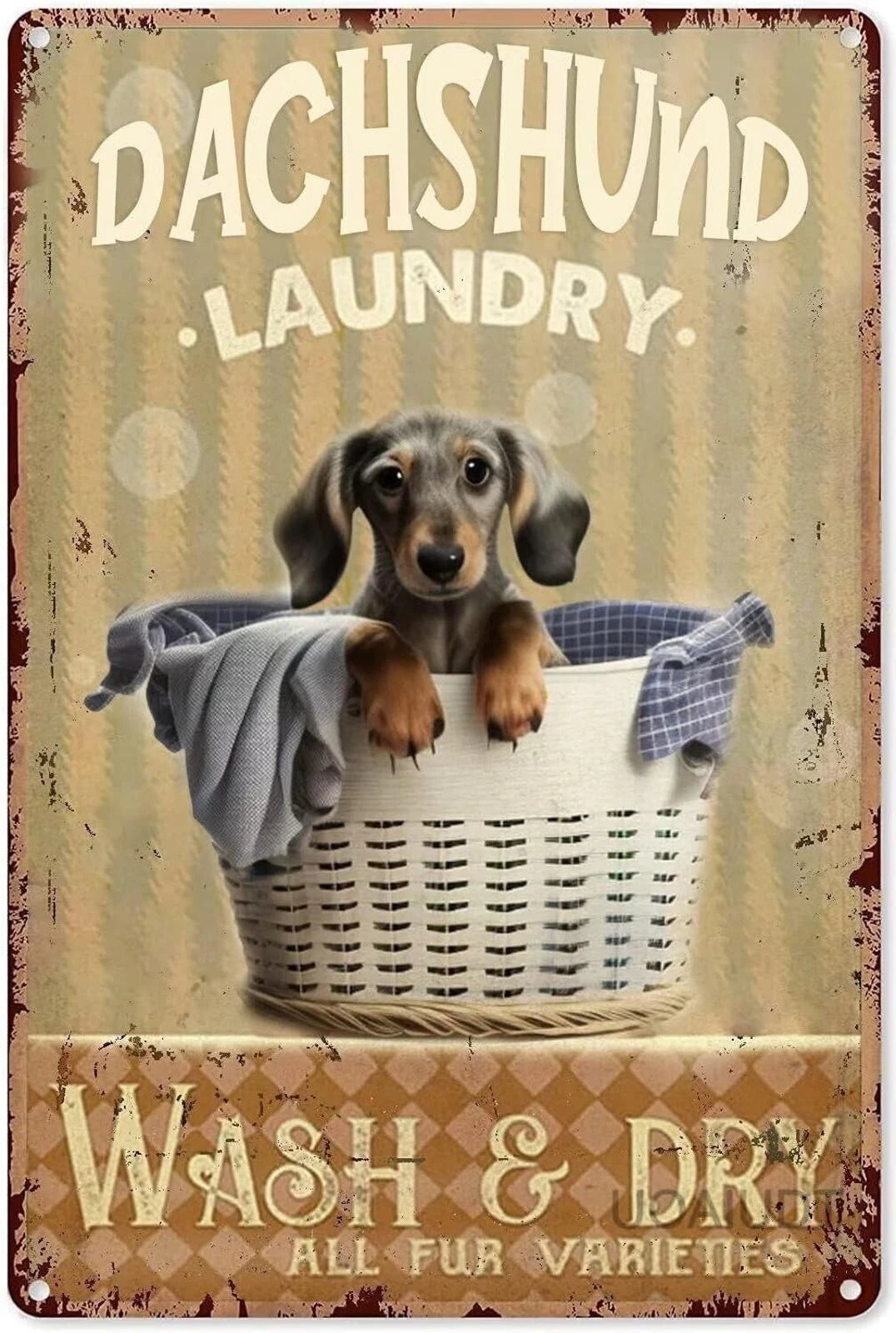 Dachshund Funny Laundry Wash Dry All Fur Aluminum Sign — product artwork