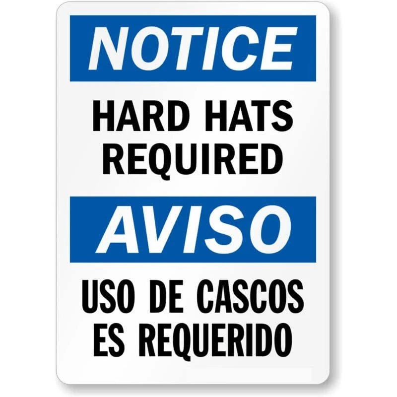 Notice Hard Hats Required Bilingual Aluminum Sign — product artwork