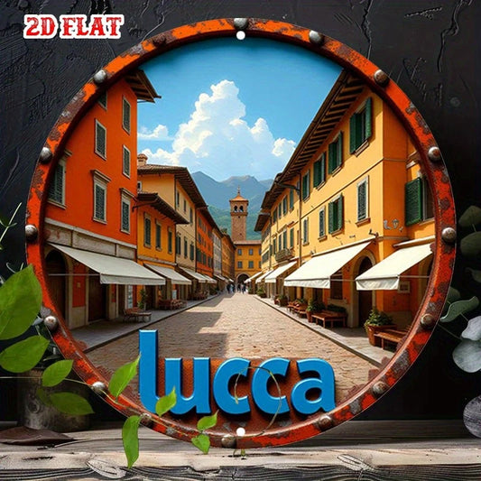 Lucca Center Funny Ancient Charm Round Aluminum Sign — product artwork