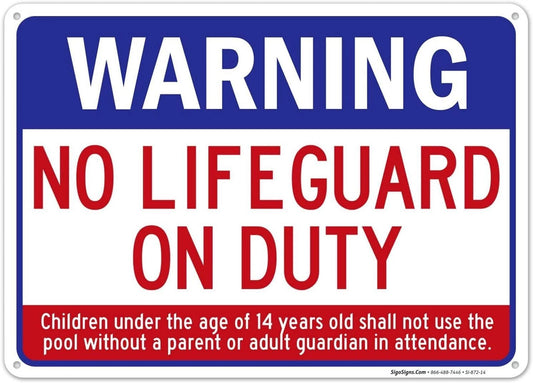 Pool Warning No Lifeguard on Duty Funny Aluminum Sign — product artwork