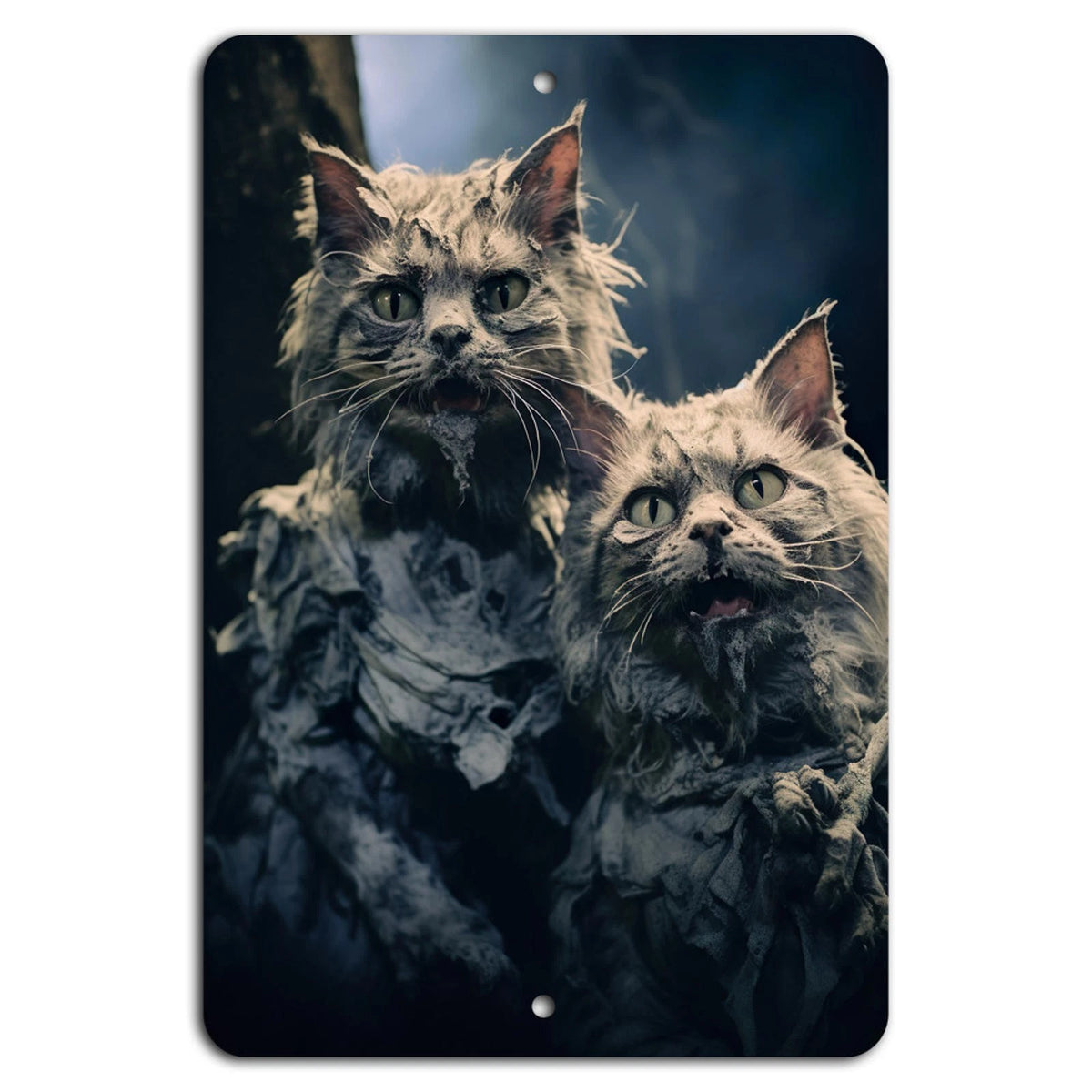 Zombie Cats Art Print Vertical Aluminum Sign — product artwork