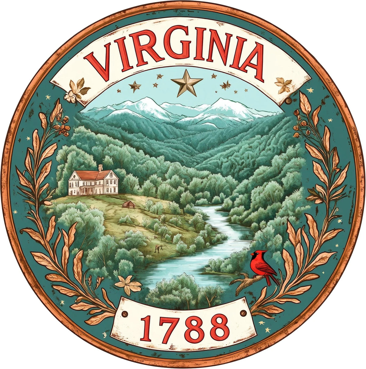 Virginia Vintage Scenic Round Aluminum Sign — product artwork