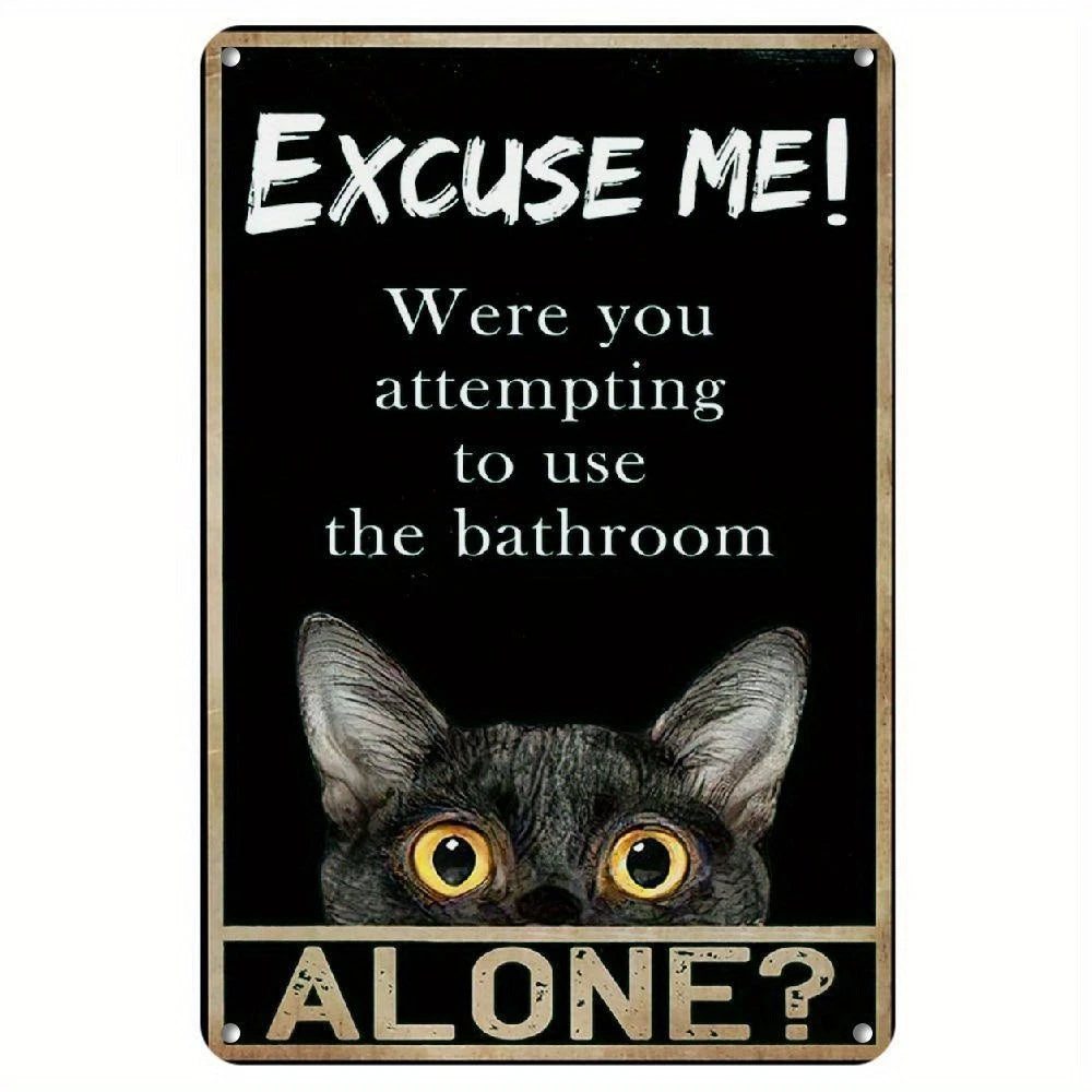 Black Cat Bathroom Vintage Funny Wall Art Aluminum Sign — product artwork
