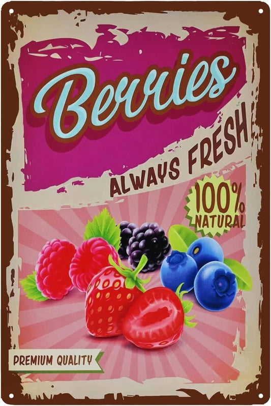 Vintage Fruit Retro Berries Funny Wall Art Aluminum Sign — product artwork