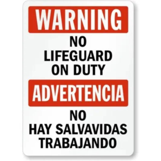 Warning No Lifeguard on Duty Bilingual Aluminum Sign — product artwork