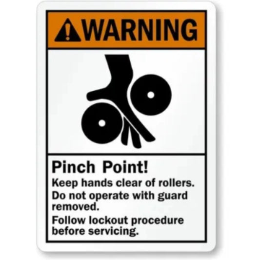 Warning Pinch Point Keep Hands Clear of Rollers Sign — product artwork