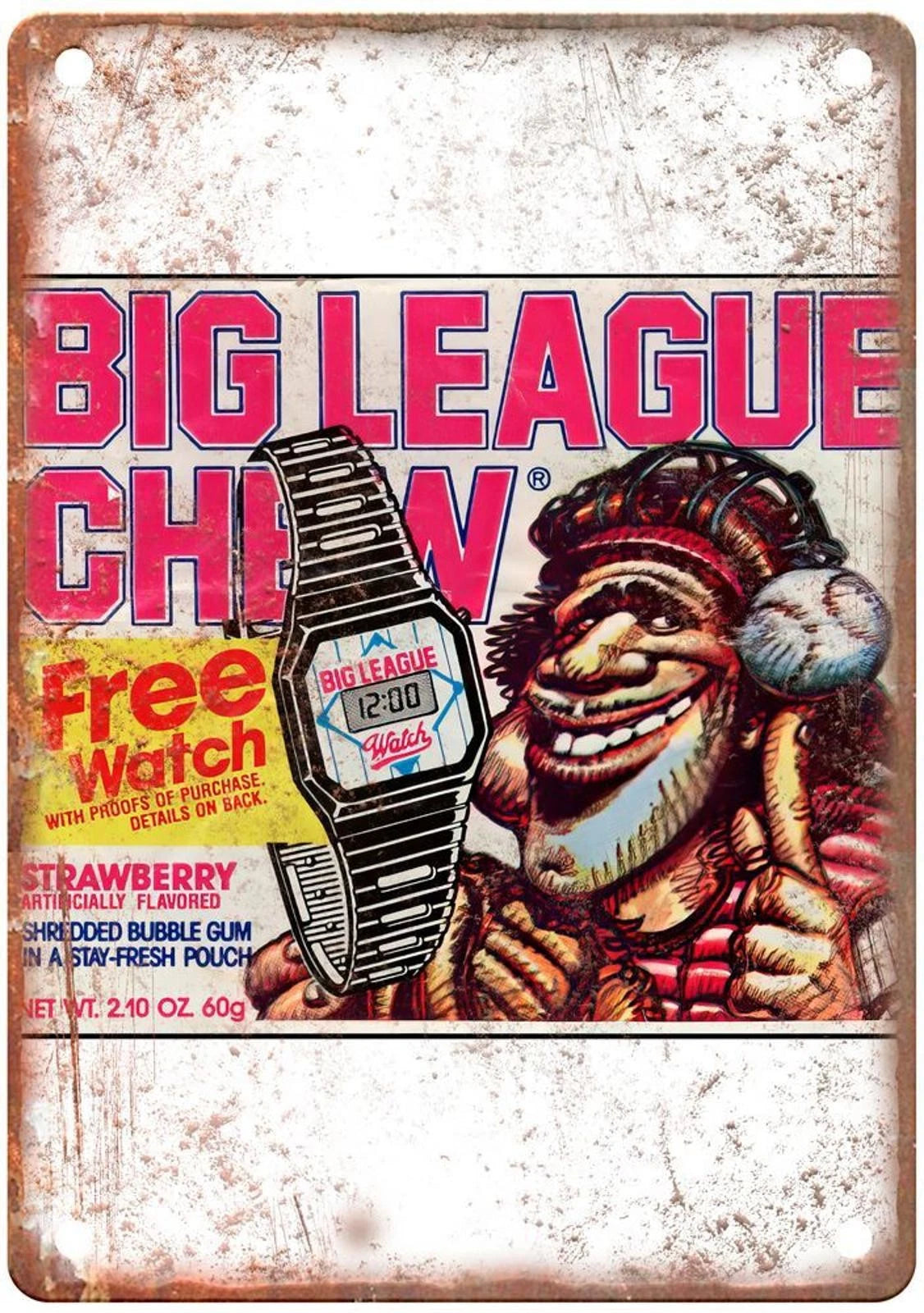 Big League Chew Strawberry Bubble Gum Aluminum Sign — product artwork