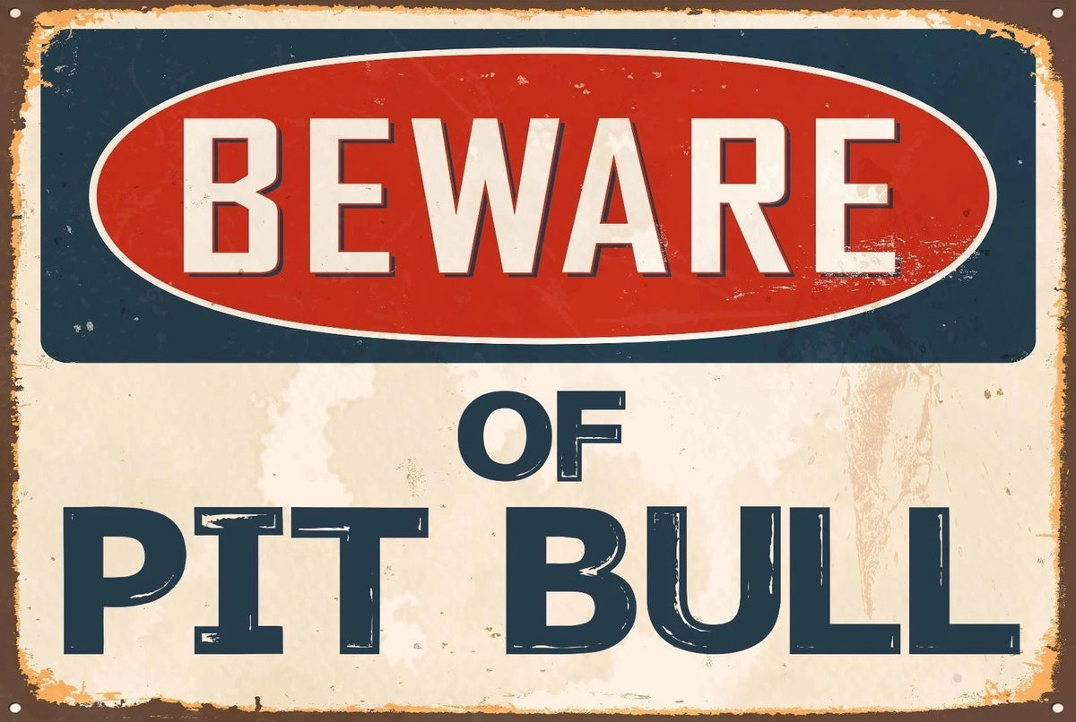 Pit Bull Beware of Pit Bull Funny Vintage Aluminum Sign — product artwork