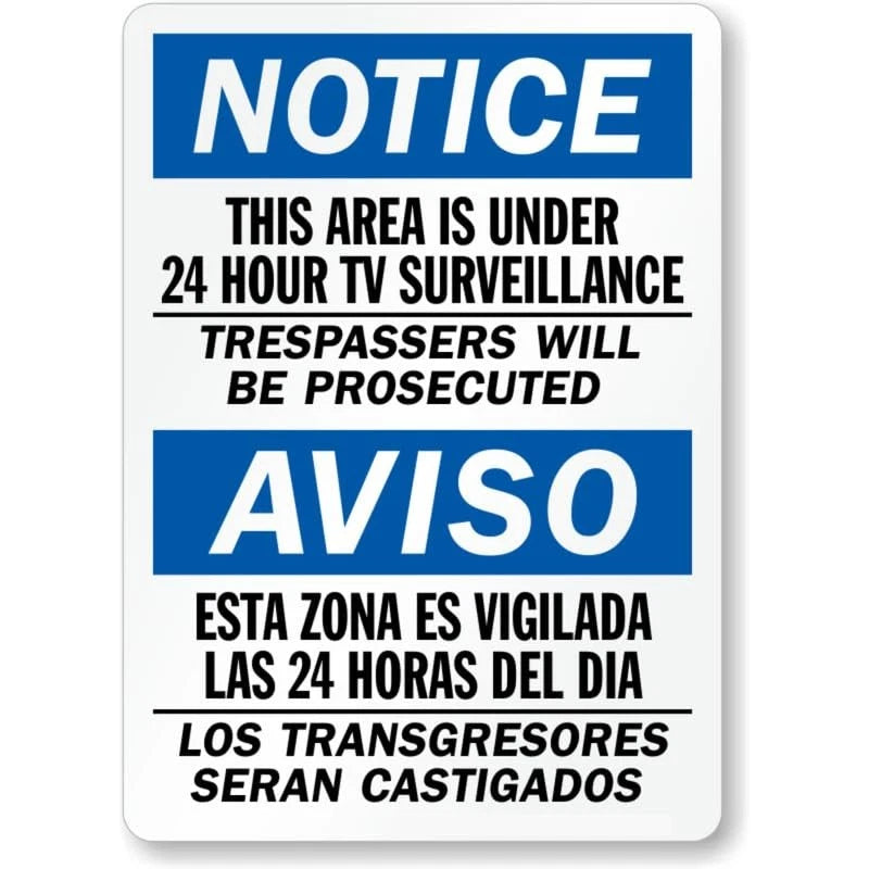 Bilingual Surveillance Notice Aluminum Sign — product artwork