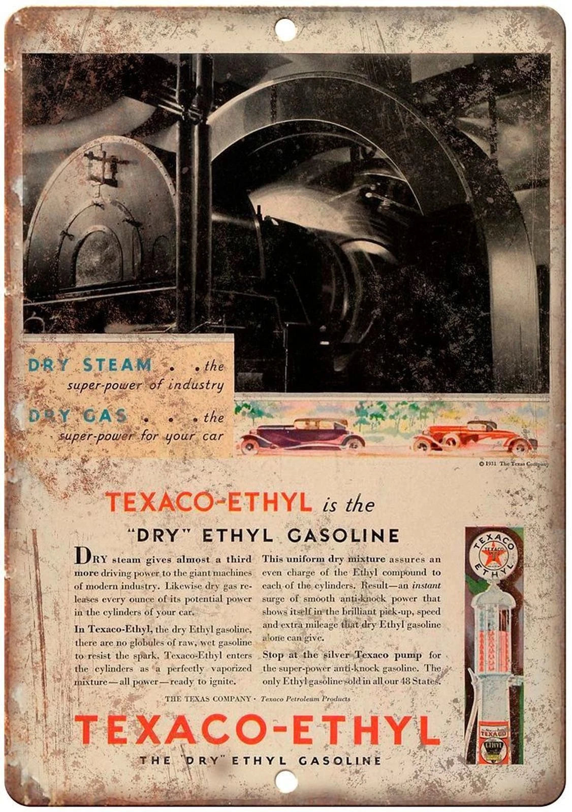 Vintage Gasoline Texaco Ethyl Dry Gasoline Funny Aluminum Sign — product artwork