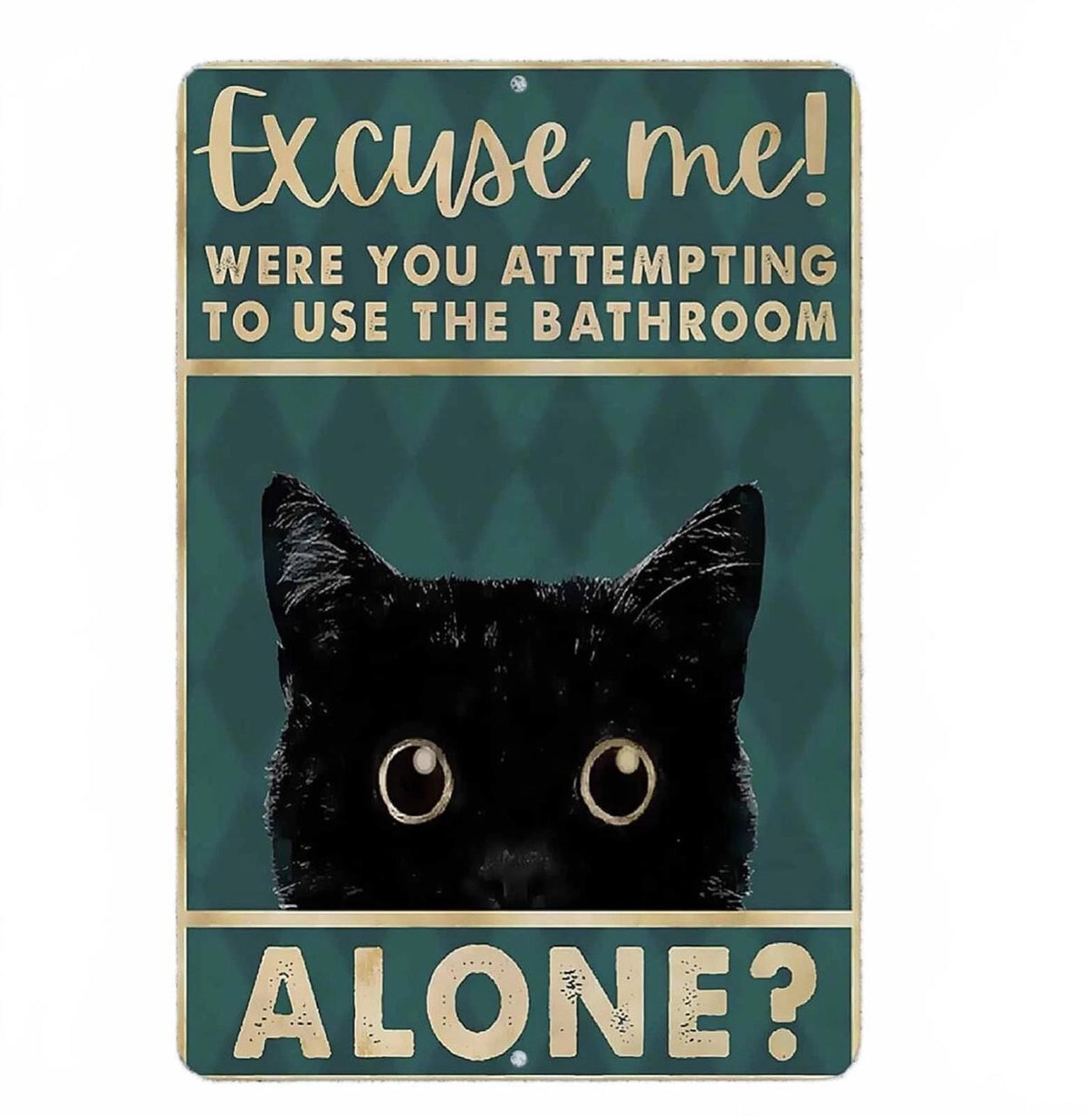 Bathroom Cat Black Cat Novelty Aluminum Sign — product artwork