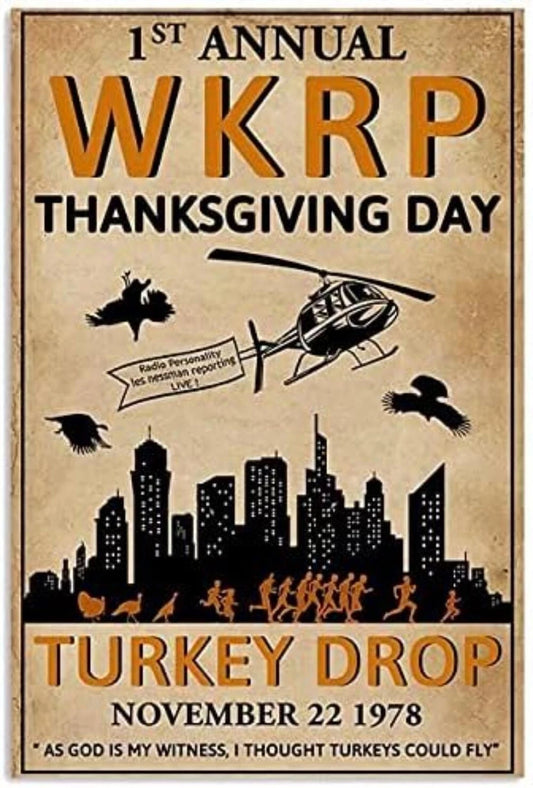 Tin Airplane and Turkey First Annual Wkrp Funny Aluminum Sign — product artwork