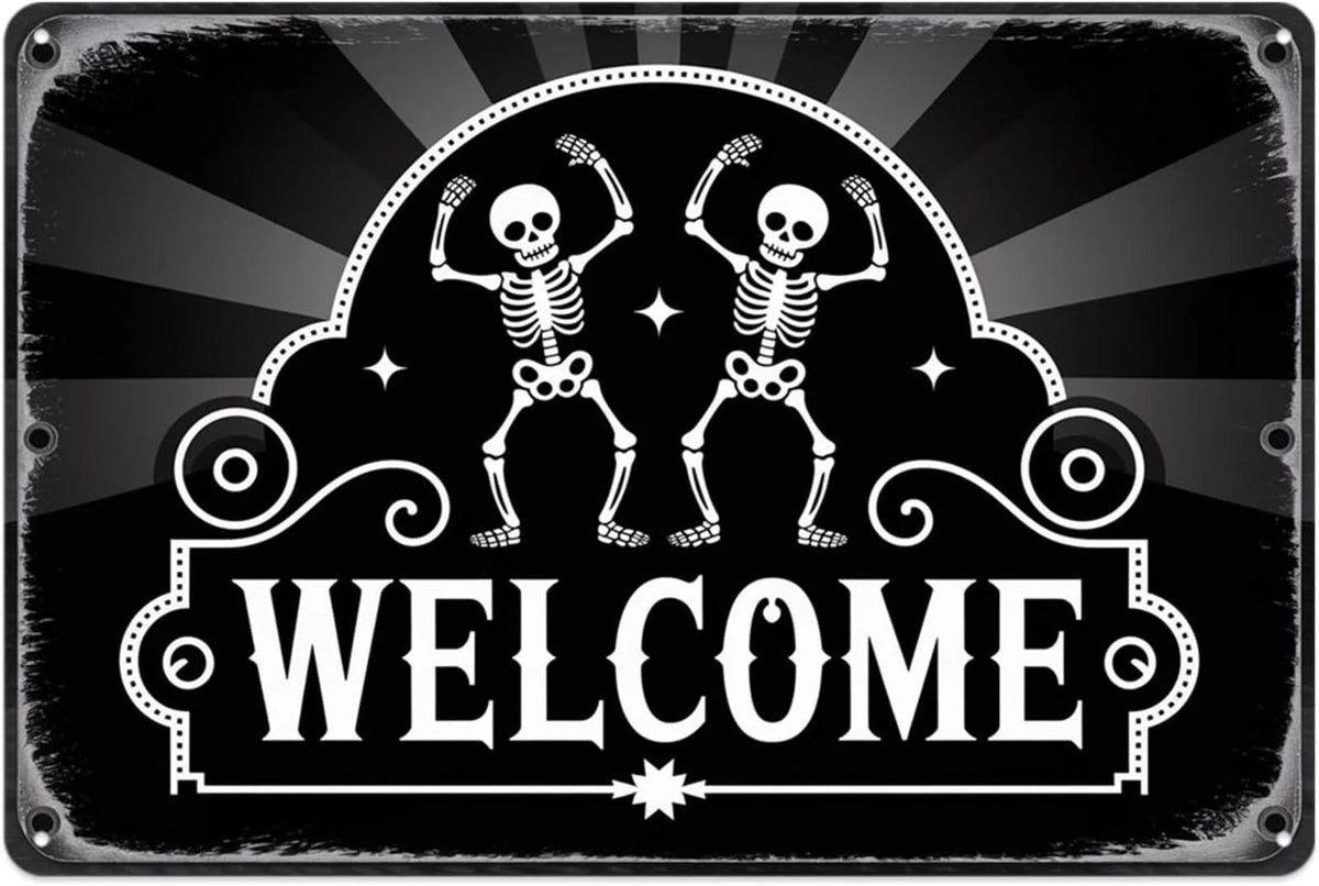 Halloween Dancing Skeleton Welcome Aluminum Sign — product artwork