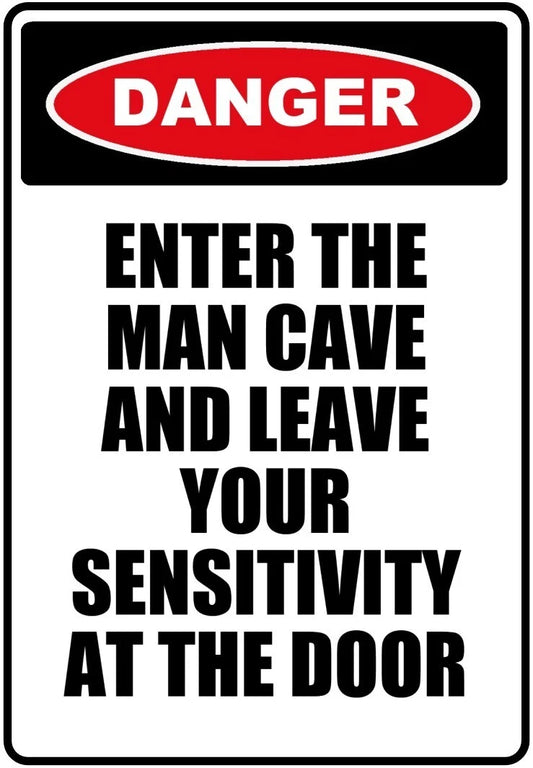Danger Man Cave Funny Aluminum Sign — product artwork