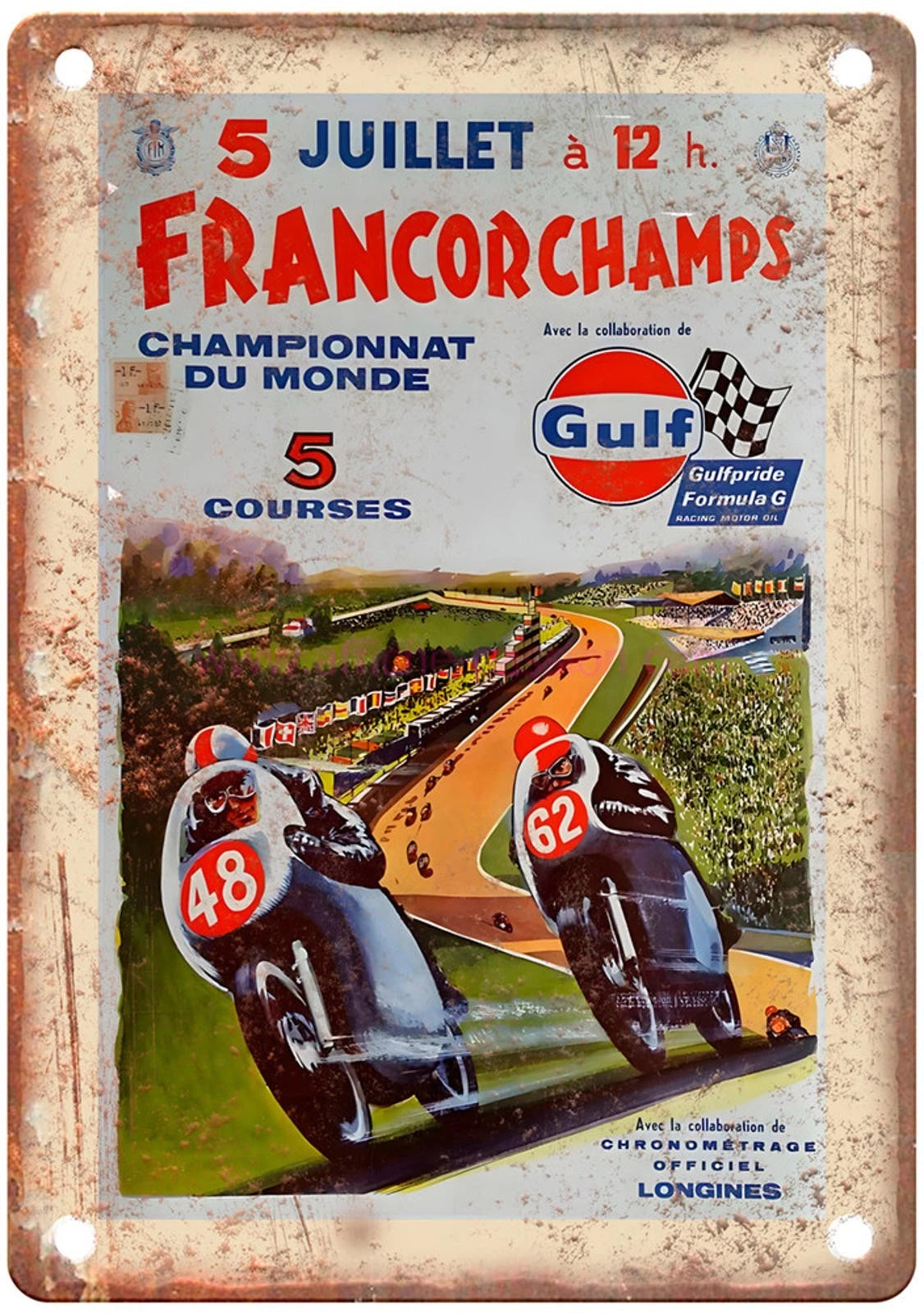 Francorchamps World Championship Motorcycle Race Poster Aluminum Sign — product artwork