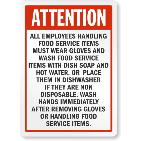 Employees Handling Food Service Items Must Wear Gloves Aluminum Sign — product artwork