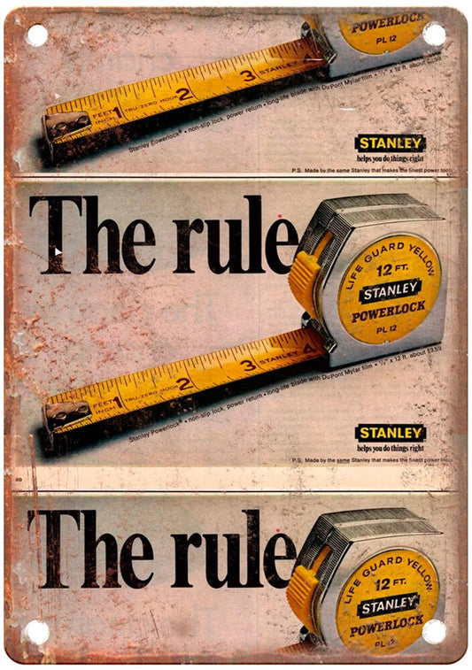 Vintage Tape Measure Retro 1964 Stanley Aluminum Sign — product artwork