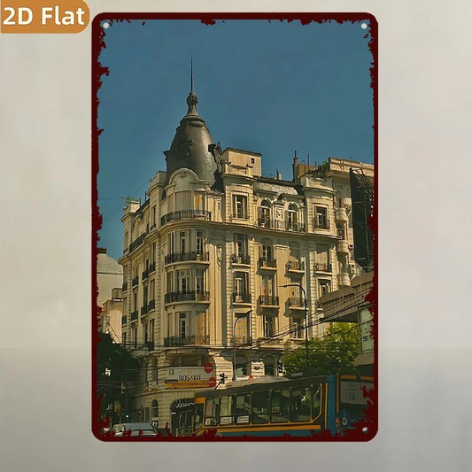 Vintage Architectural City Street Scene Decorative Painting Aluminum Sign — product artwork