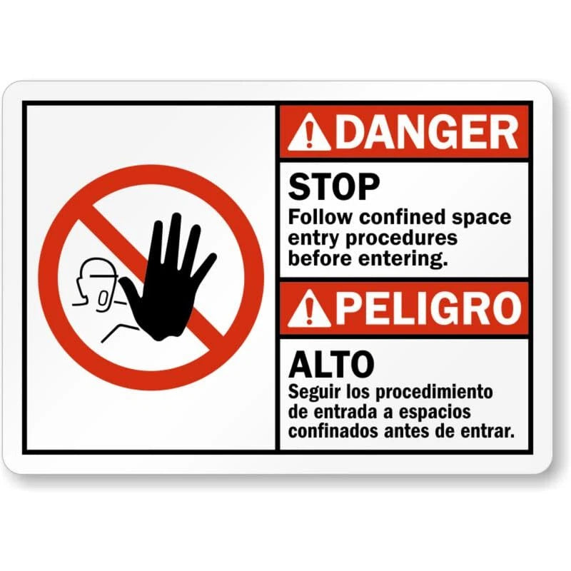 Bilingual Confined Space Procedures Aluminum Sign — product artwork
