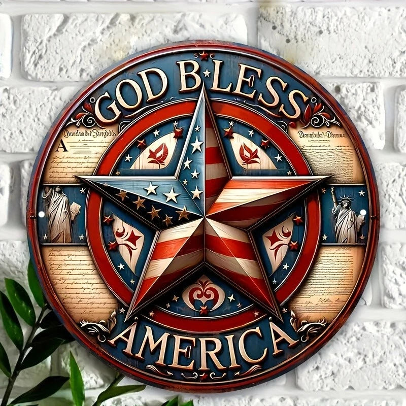 God Bless America Funny Round Aluminum Sign — product artwork