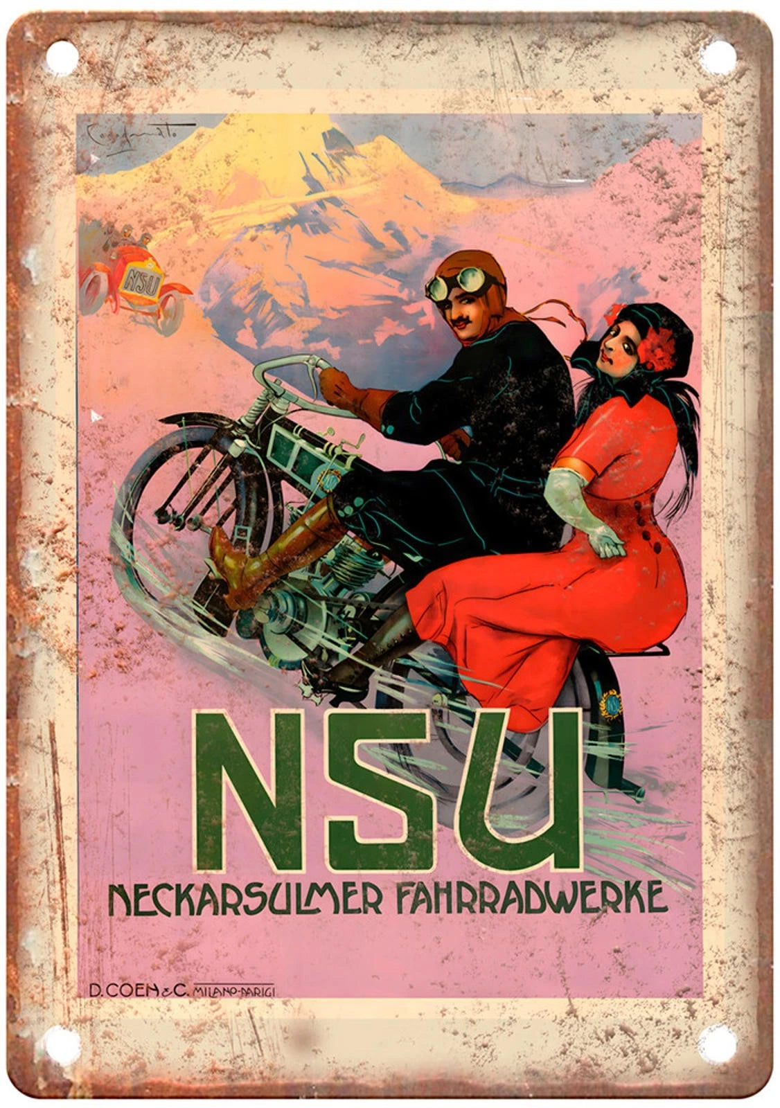 Vintage Motorcycle 1908 Retro Poster Aluminum Sign — product artwork