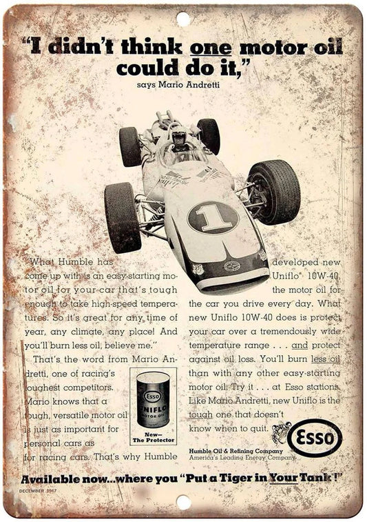 Motor Oil Esso Mario Andretti Funny Aluminum Sign — product artwork