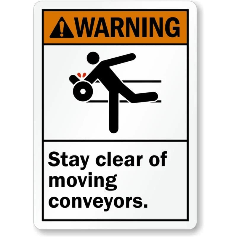 Moving Conveyors Stay Clear Aluminum Sign — product artwork